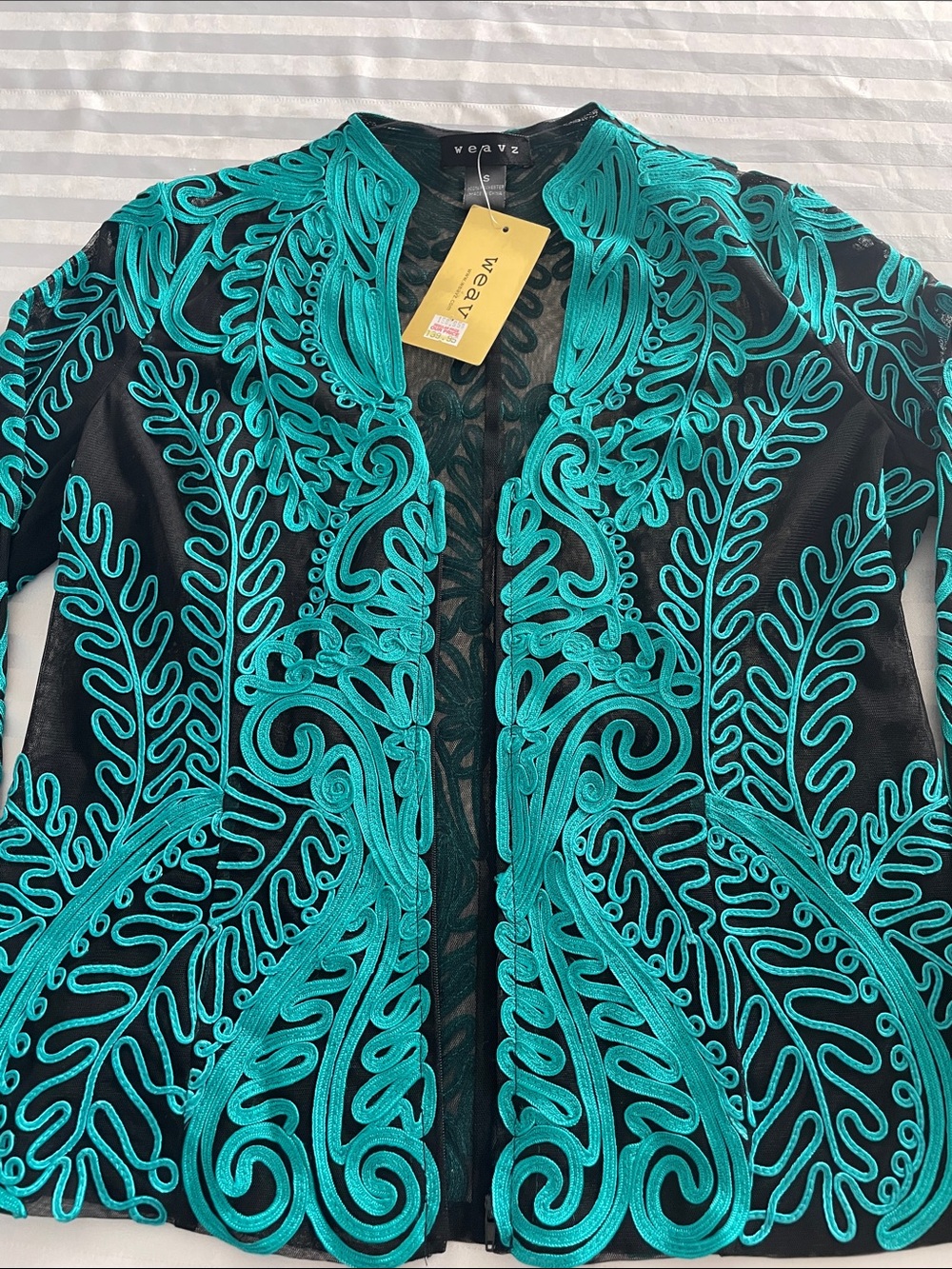 Weavz Black Sheer Tunic with Teal Embroidered Swirls